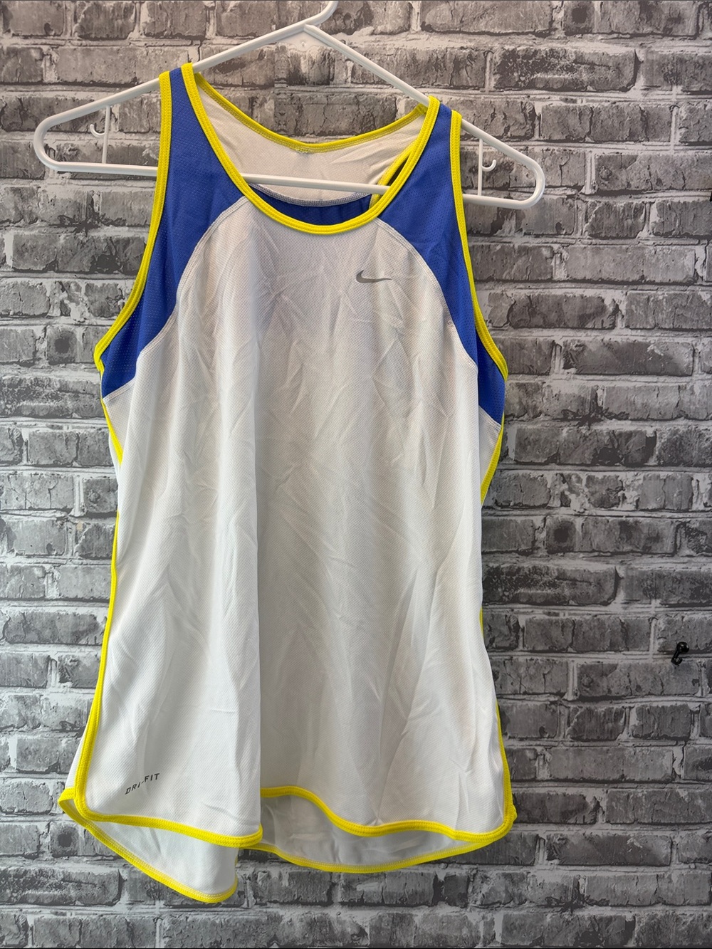 Nike White‎ Tank with Blue Panels and Yellow Trim